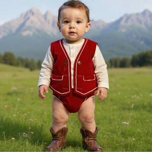 Vintage Buttons & Red corduroy Unisex Childs Vest